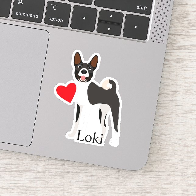 Sticker Basenji noir et blanc Nom personnalisé mignon (Détail)