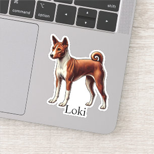 Sticker Basenji Rouge blanc Personnalisé Nom mignon