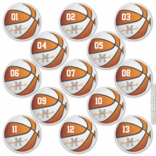 Sticker basket-ball blanc orange 13 athlètes feuille de