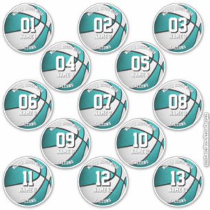 Sticker basket-ball blanc turquoise personnalisation des n