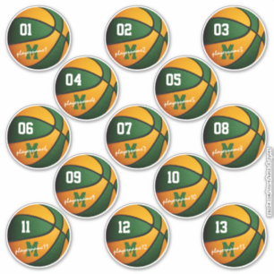Sticker basket orange vert coutume 13 joueurs noms