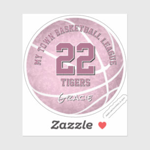 Sticker basket rose roux mignon avec nom d'équipe