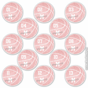Sticker basketball blanc rose girly 13 joueurs noms