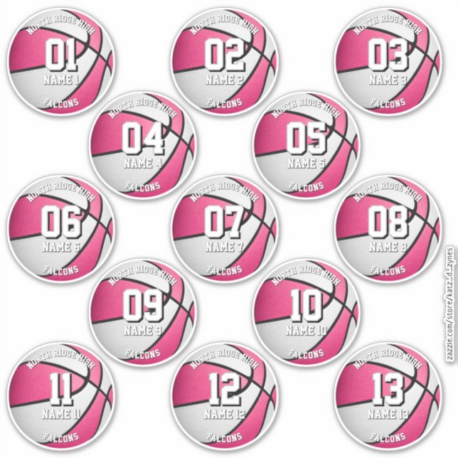 Sticker basketball blanc rose personnalisées noms de fille (Devant)