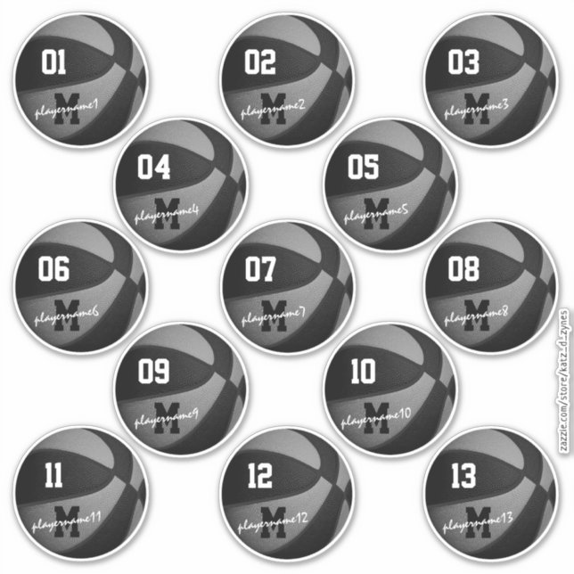 Sticker basketball gris noir coutume 13 joueurs noms (Devant)