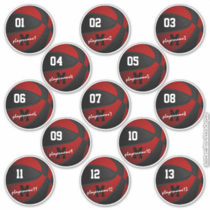 Sticker basketball noir rouge coutume 13 joueurs noms