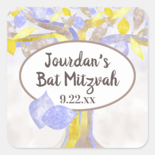 Sticker Bat mitzvah Arbre bleu et jaune de vie
