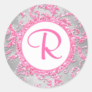 Sticker Bat mitzvah Damask Winter Wonderland