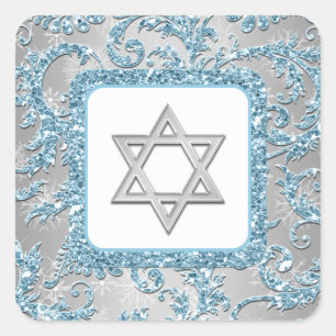 Sticker Bat mitzvah Damask Winter Wonderland 6