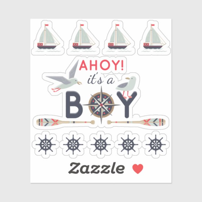 Sticker Bateau à voile nautique Ahoy bébé garçon scrapbook (Feuille)