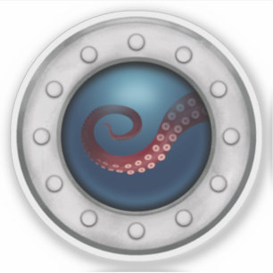 Sticker Bateau Sous-Marin Porthole Avec Octopus Sea Creato