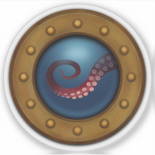 Sticker Bateau vintage Porthol Octopus Steampunk Nautique