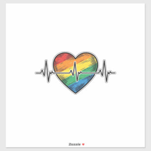Sticker Battement de coeur arc-en-ciel dessin de gravure v