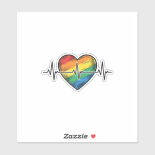 Sticker Battement de coeur arc-en-ciel Gravure vintage Des