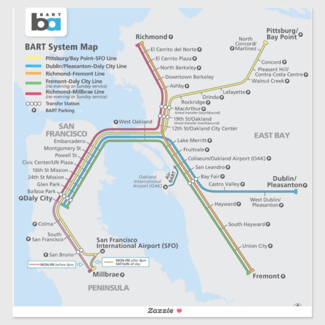Sticker Bay Area Bart Train Map (Feuille)