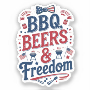 Sticker BBQ, Bières et Liberté – Vibes Rétro du 4 Juillet
