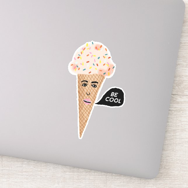 Sticker "BE COOL" Crème de glace rose Cone Drôle Illustrat (Détail)