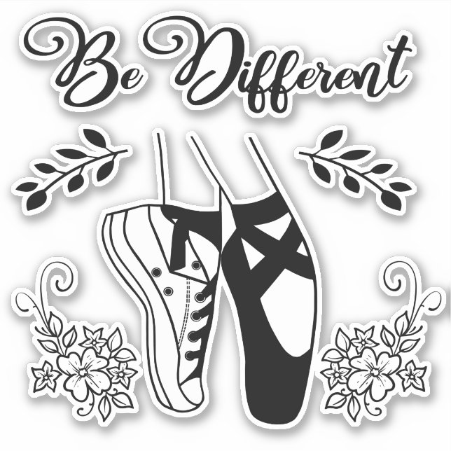 Sticker Be Different Ballet Chaussures Noir et Blanc (Devant)