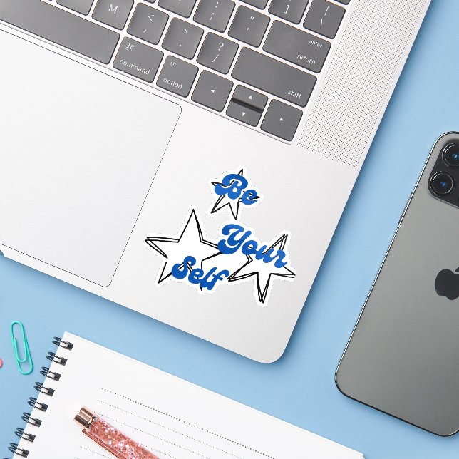 Sticker Be Your Self Inspirational (Ordinateur portable avec iPhone)