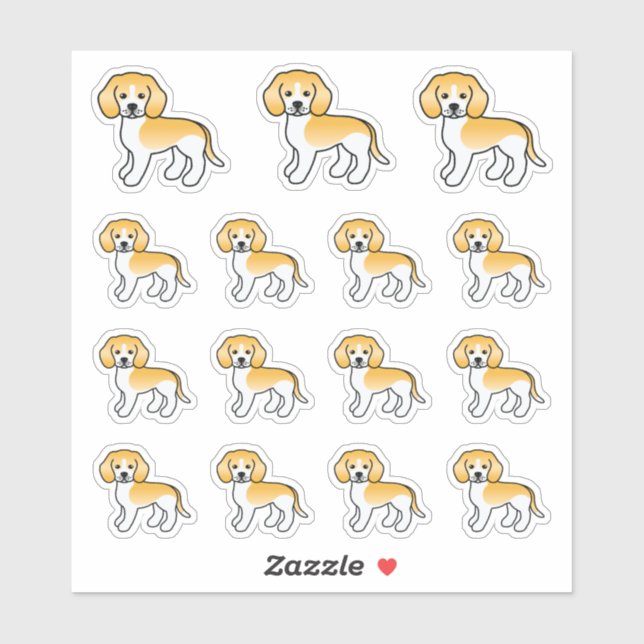 Sticker Beagle Blanc Et Citron Drôles De Chiens De Dessin  (Feuille)