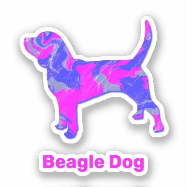 Sticker beagle chien rose chaud et bleu Vinyl (Recto)