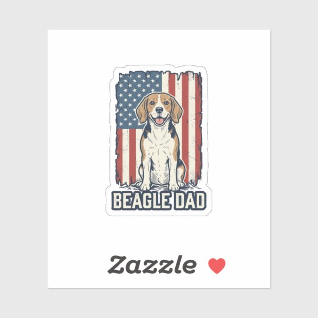 Sticker Beagle Dad Patriotic Vintage Engraving Dog Design_ (Feuille)