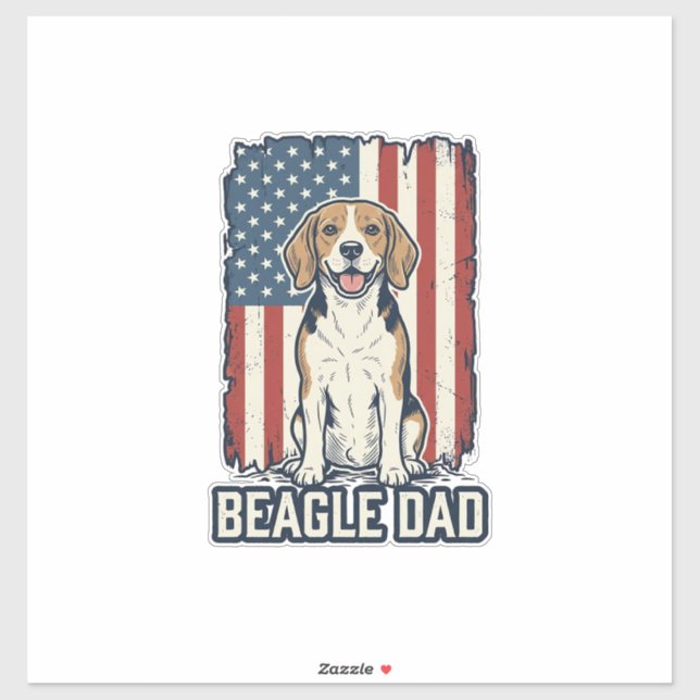 Sticker Beagle Dad Patriotic Vintage Engraving Dog Design_ (Feuille)