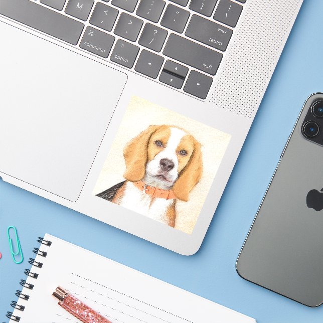 Sticker Beagle Hound Dog Peinture Animal Art original (Ordinateur portable avec iPhone)