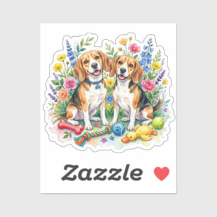 Sticker Beagles aquarelle mignons