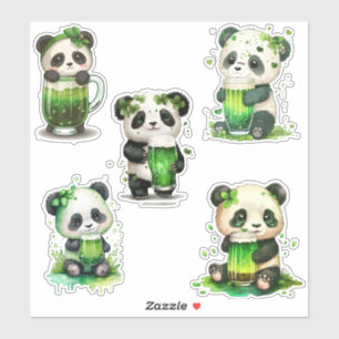 Sticker Bears de panda St Patrick avec boisson irlandaise 