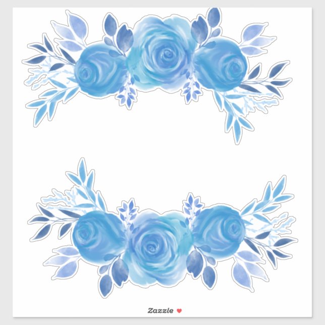 Sticker Beau Aquarelle Roses Bleus (Feuille)