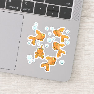 Sticker Beau caricature orange poisson rouge avec bulles b