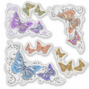 Sticker Beau papillon insectes tourbillons floraux