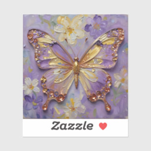 Sticker Beau Papillon Violet et Fleurs