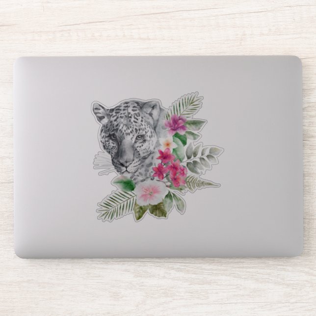 Sticker Beau portrait de tête de léopard en aquarelle (Ordinateur)