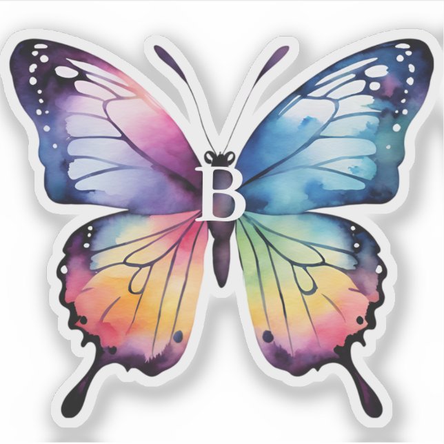 Sticker Beau Rainbow Butterfly Nom Monogramme (Devant)