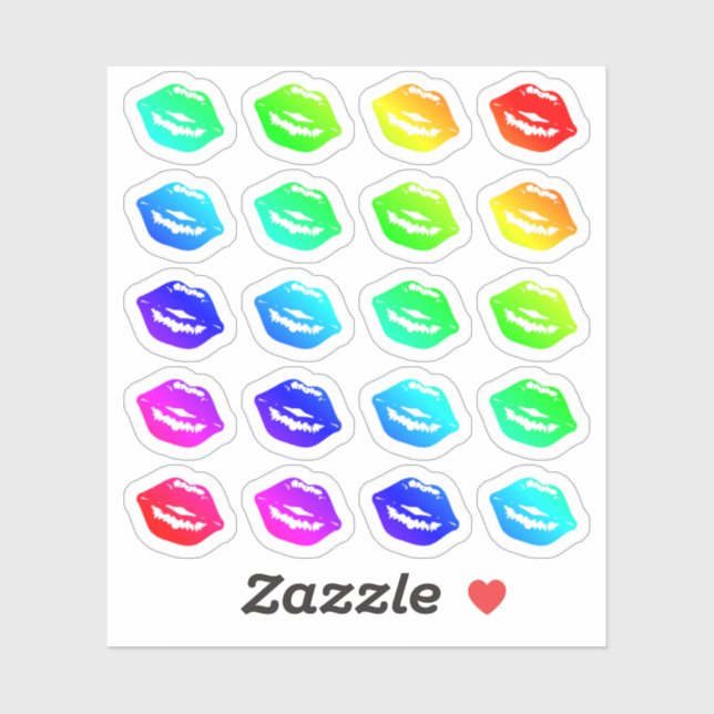Sticker Beaucoup De Lèvres Colorées Minuscules Arc En Ciel (Feuille)