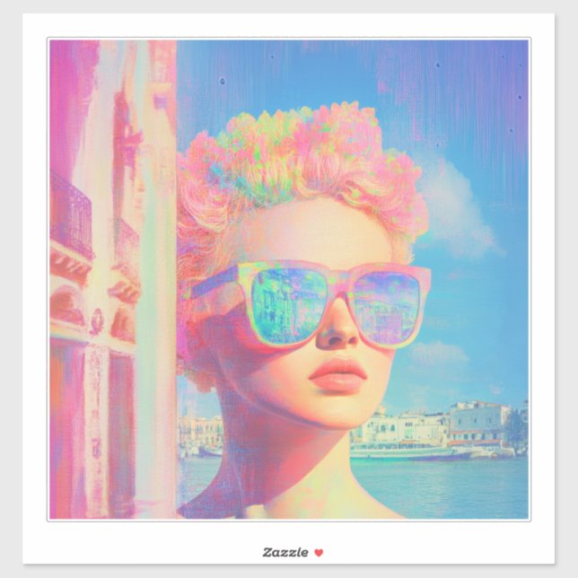 Sticker Beauté côtière de Neon avec lunettes de soleil (Feuille)