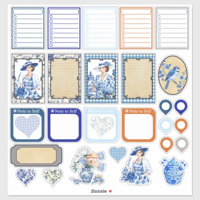 Sticker Beauté florale bleue et blanche (Feuille)