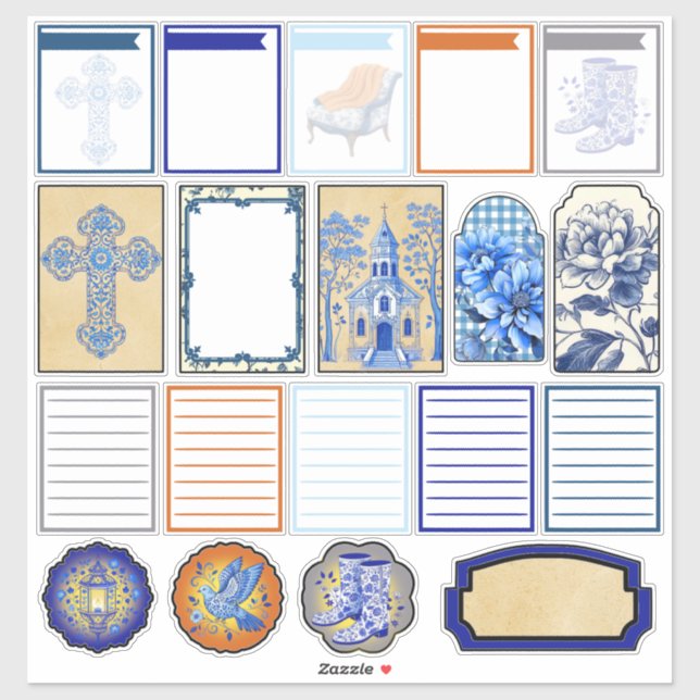 Sticker Beauté florale bleue et blanche (Feuille)