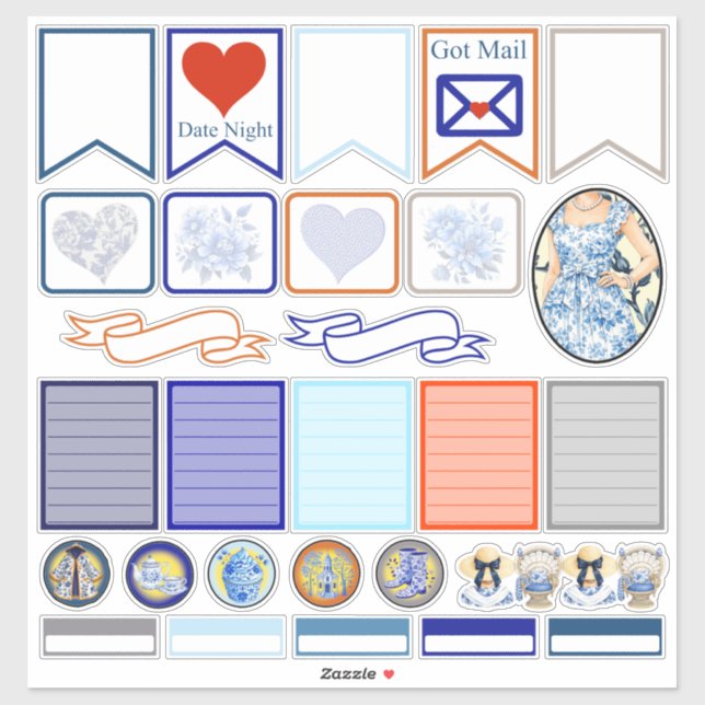 Sticker Beauté florale bleue et blanche 05 (Feuille)