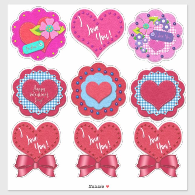 Sticker Beautiful Felt Look Valentine's Day Rounds  (Feuille)