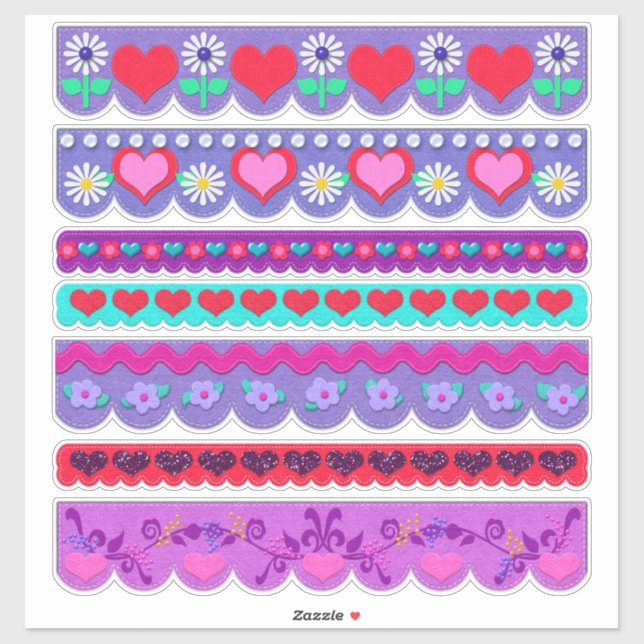Sticker Beautiful Felt Style Valentine's Day Borders (Feuille)