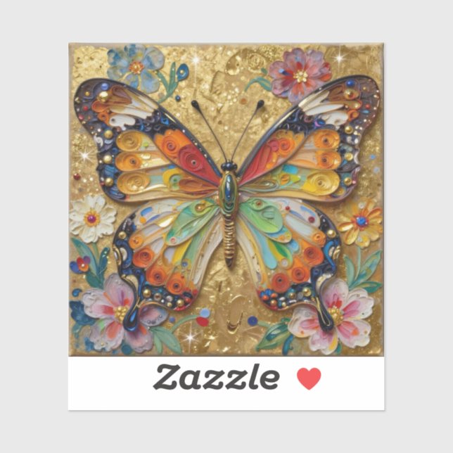 Sticker Beautiful Impasto Butterfly and Flowers   (Feuille)