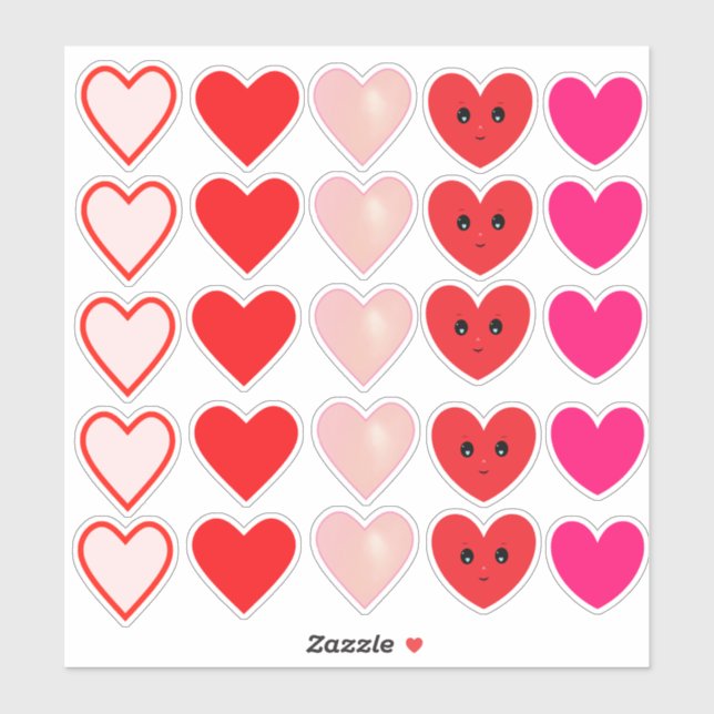 Sticker Beaux cœurs d'amour roses et rouges (Feuille)