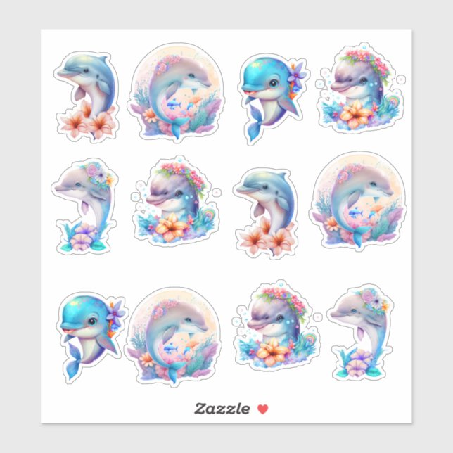 Sticker Beaux dauphins (Feuille)
