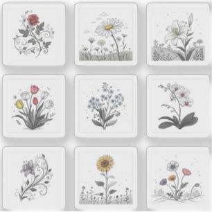 Sticker Beaux Fleurs Flourish Dessin Lots 9 Feuille