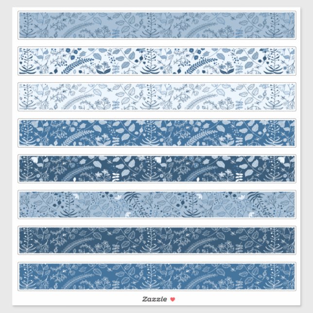 Sticker Beaux motifs floraux bleus classiques bohèmes (Feuille)