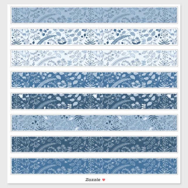 Sticker Beaux motifs floraux bleus classiques boho (Feuille)