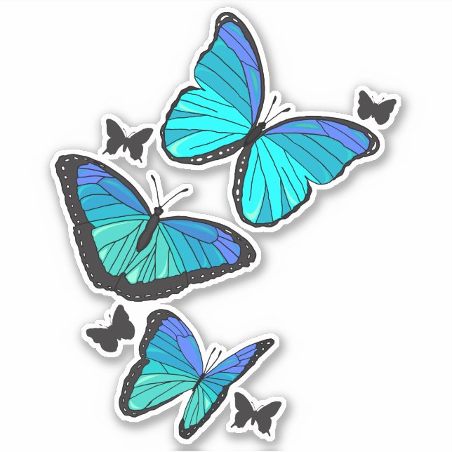 Sticker Beaux papillons bleus tropicaux en vol (Devant)